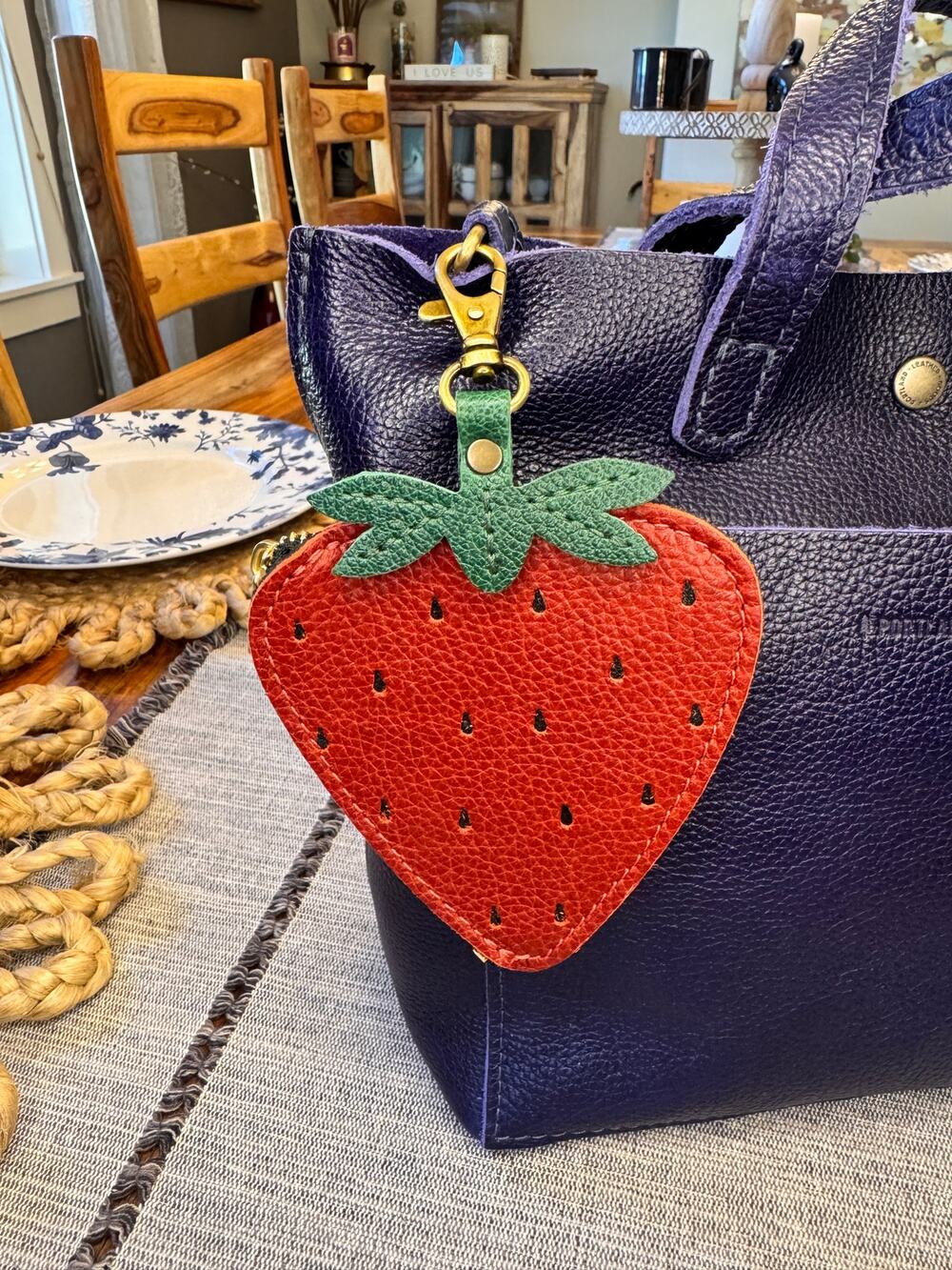 Portland Leather Strawberry Pouch Bag Charm Fruit Coin Purse Charm